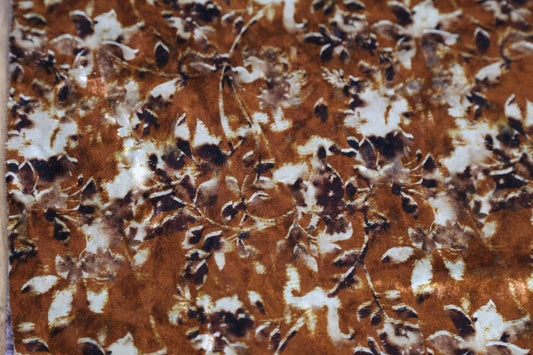 Hand-Painted Floral Velvet Fabric - Brown Floral - 240g Weight, 160cm Width Joomme Fabric