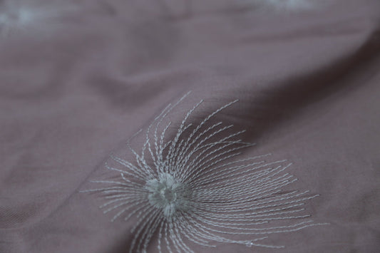 Dandelion Puff Embroidery Fabric - 100% Polyester Textile in Muted Rose | Lightweight Drapery for Dresses Joomme Fabric Shop