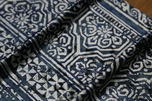 Navy Blue Geometric Floral Print Fabric – Cotton Blend, 160cm Wide, DIY Sewing & Crafts