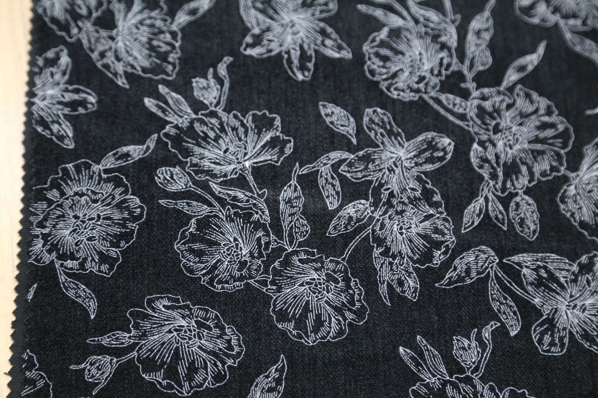 Chic Floral Chenille Fabric-White/Brown/Black Joomme Fabric Shop